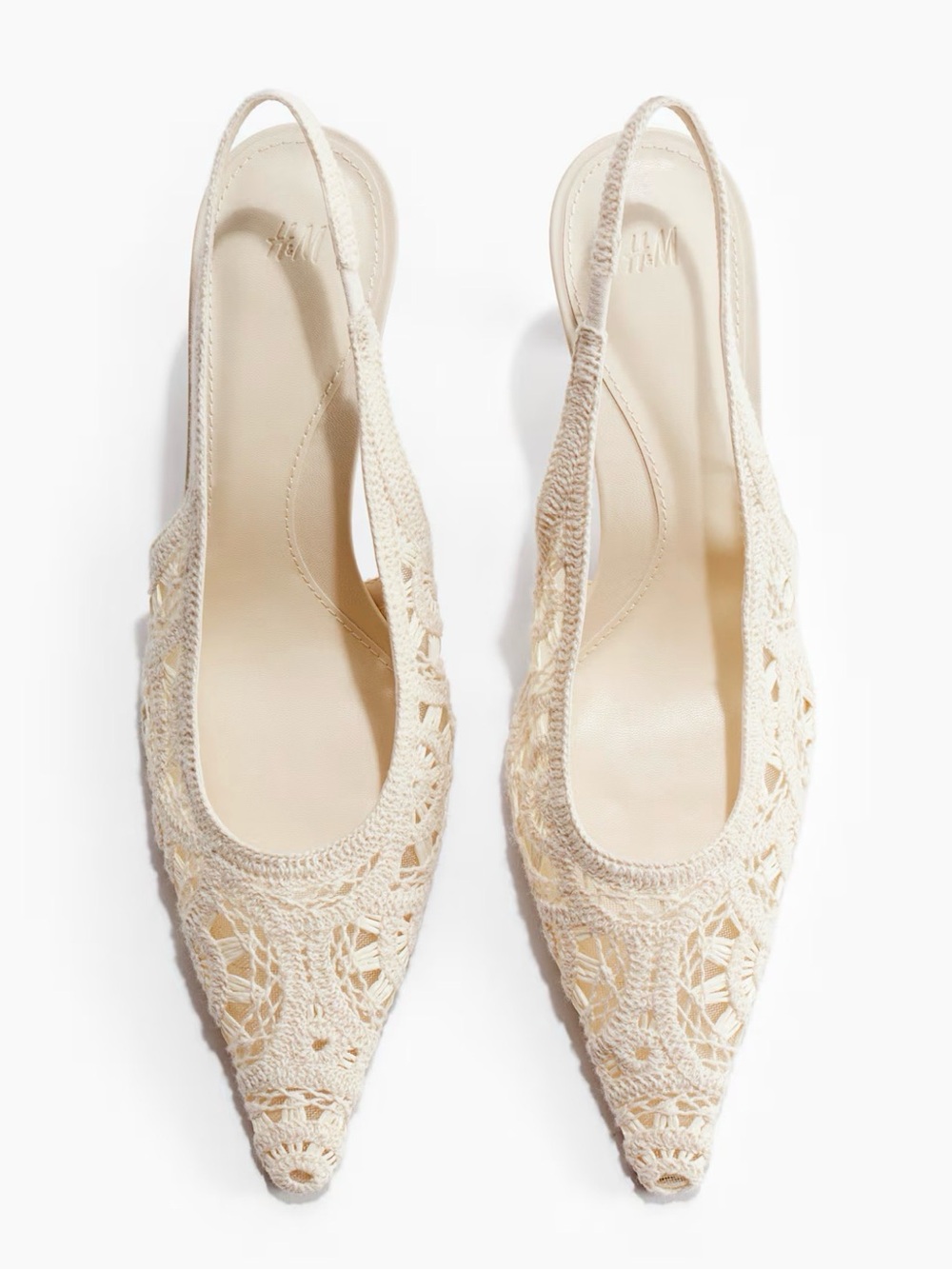 H&M Cream Crochet Pointed Slingback Flats